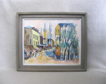 Vintage European Mid-Century Landscape Painting, Framed Original Mahlon Cline