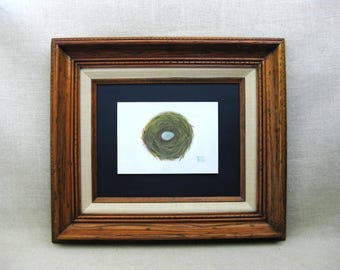 Birds Nest Painting Framed Original Wall Art Ornithologist Library Home Décor Housewarming Gift