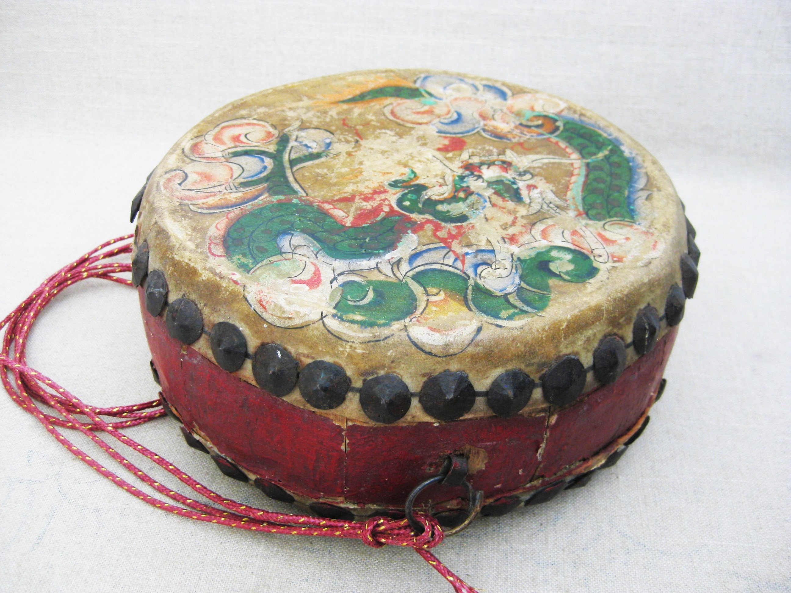 Vintage Hide Drum Chinese Primitive Musical Instrument