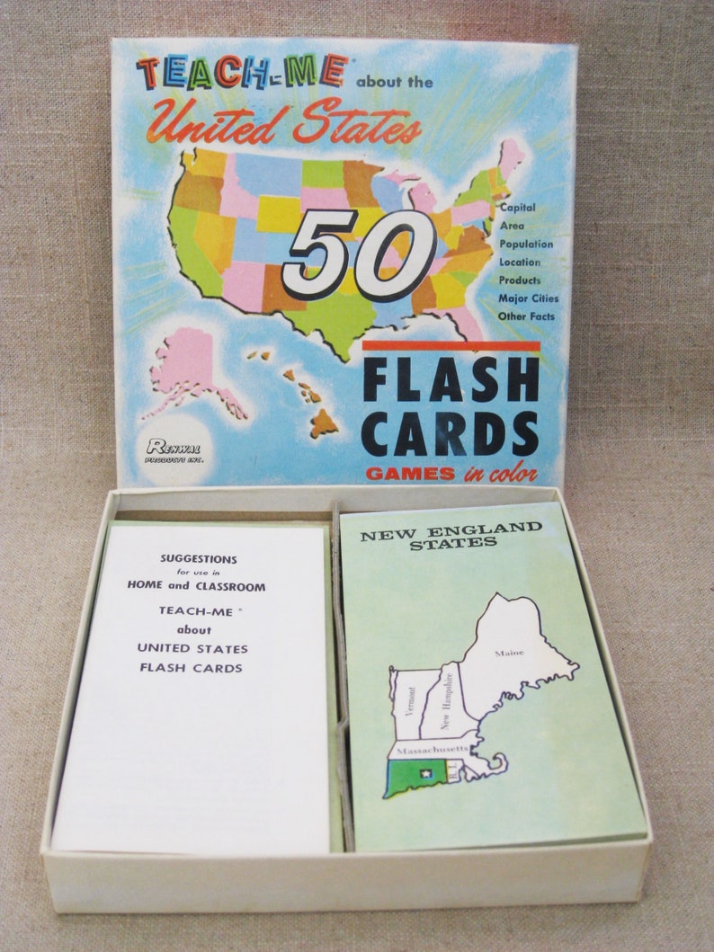 Vintage US 50 States Flash Cards, Teaching and Educational Toys Etsy