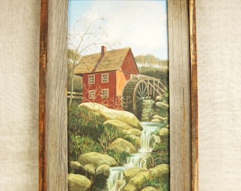 Vintage Landscape Painting, Architectural Original Fine Art, Framed New England Rustic Décor