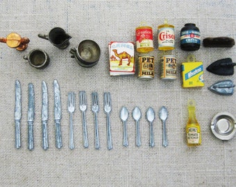 Dollhouse Kitchen Miniatures, Vintage Collection Silverware Serving and Dining