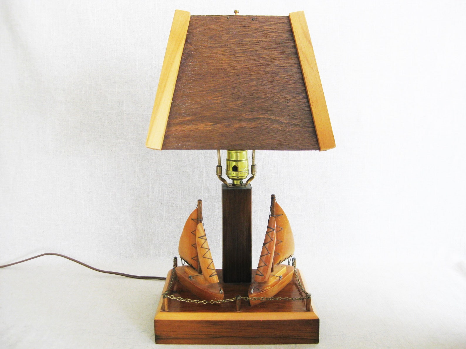 Vintage Folk Art Lamp Sailboats Nautical Theme Lakehouse Etsy