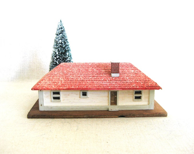 Featured listing image: Folk Art Miniature House Model Christmas Village, Vintage Rustic Primitive Cabin Housewarming Holiday Gift