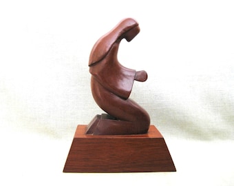 Vintage Carved Praying Madonna Statue, Folk Art Carving
