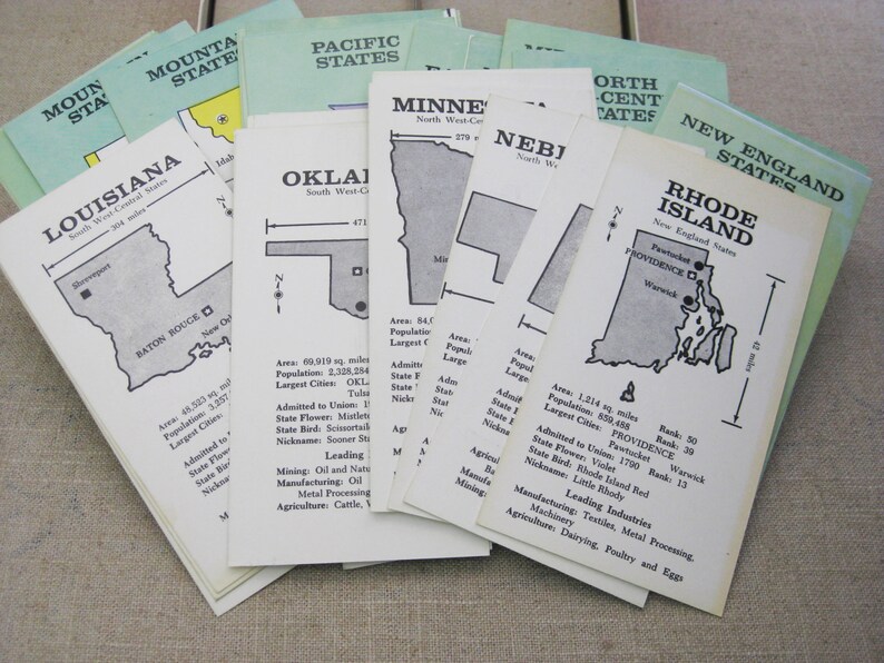 Vintage US 50 States Flash Cards, Teaching and Educational Toys Etsy