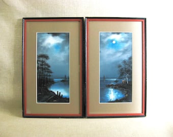 Moody Evening Landscape Painting, Original Pair Signed Leopold Von Stubenrauch, Framed Wall Art, Antique Home Décor