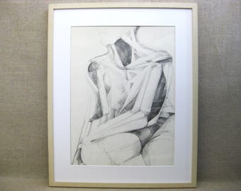 Vintage Female Portrait Drawing, Framed Original Art, Sarah Drower, Home Décor