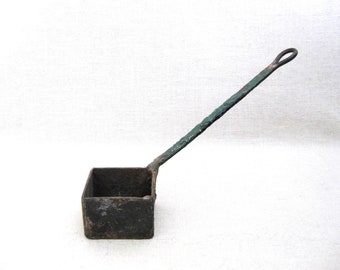 Hand Forged Smelting Ladle, Primitive Wrought Iron Tools and Artifact, Rustic Hand Crafted Shop Tool Cabin Home Décor