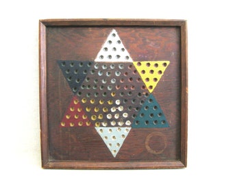Vintage Chinese Checker Board Folk Art, Primitive Gameboards Rustic Cabin and Farm Décor Lakehouse Hostess Gift
