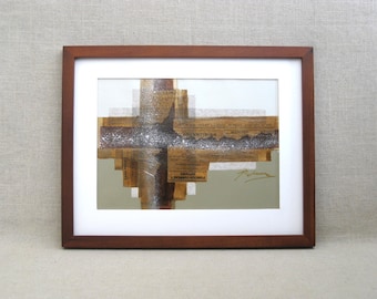 Abstract Collage Mixed Media, Financial Stock Market Vintage Contemporary Original Modern Wall Art
