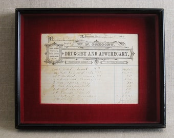 Vintage Pharmaceutical Documents 1884 Framed Medical Collectibles Science Wall Décor