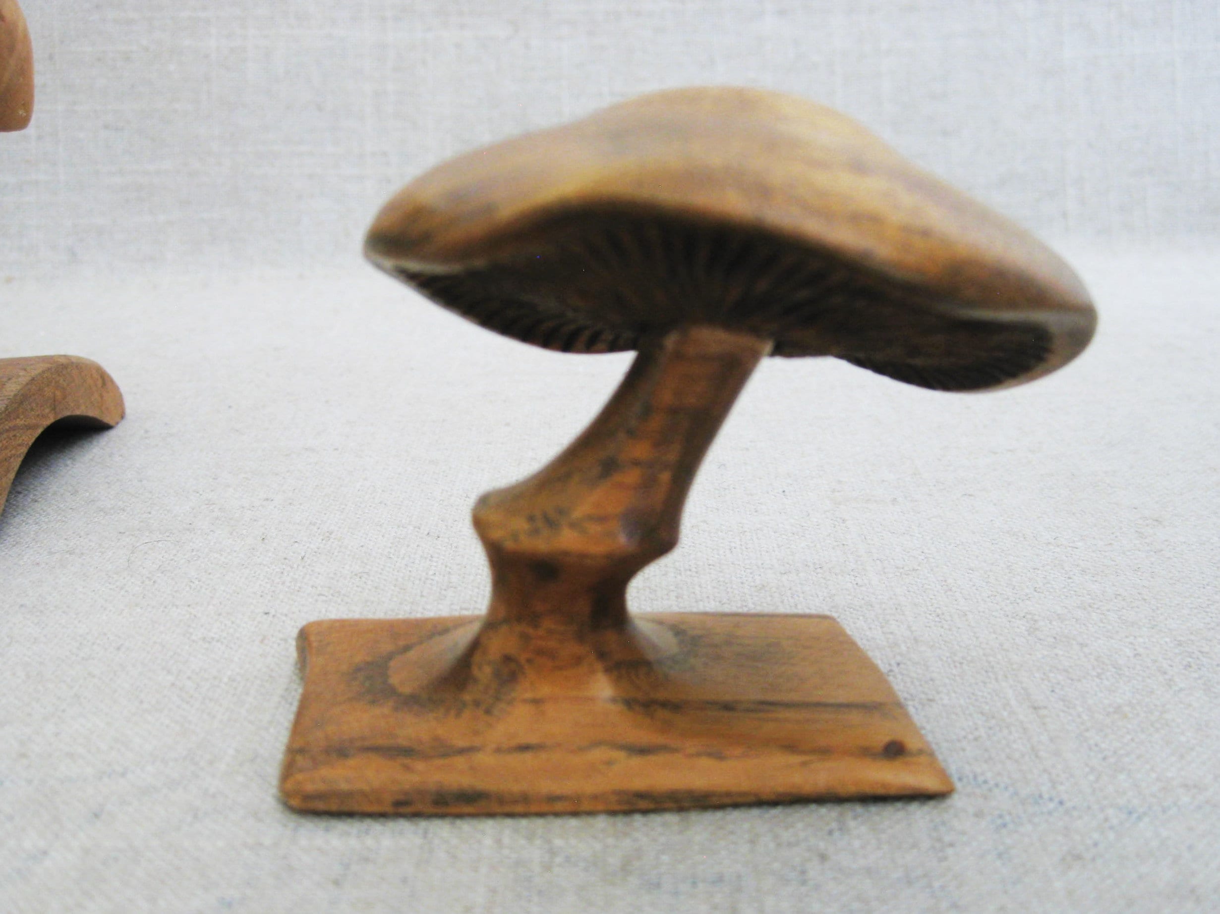 Vintage Mushroom Sculptures, Hand Carved Folk Art, Wood Carving, Rustic Cabin Decor