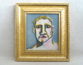 Original Male Portrait Painting Framed Contemporary Fine Art Unusual Paintings of Men