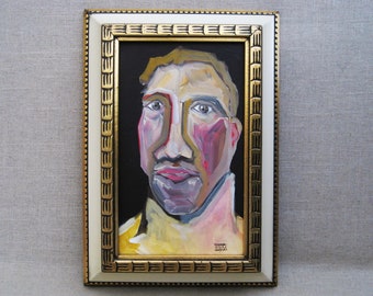 Original Male Portrait Painting Framed Contemporary Original Fine Art, Unusual Paintings of Men