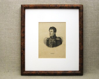 European Male Portrait Antique Engraving, Fine Art Print by Duroc Framed