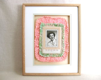 Altered Photo Ink Drawing, Female Portrait Collage Assemblage, Tattooed Folk Art Photography