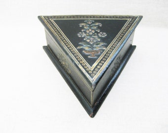 Masculine Wood Desk Box, Triangle Shaped Dresser Office Storage, Vintage Organization Housewarming Gift