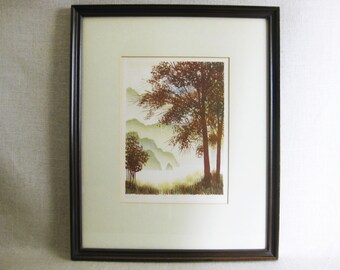 Vintage Woodland Landscape Original Fine Art Print Framed Signed Lithograph Jack Hagman, Rustic Cabin Décor