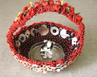 Beaded Basket, Caviar Basket, Server, Mother of Pearl Buttons, Entertaining, Antique Buttons, Bead Work