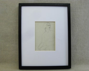 Original Portrait, Female Nude Drawing, Framed Vintage Wall Art, Feminine Home Décor