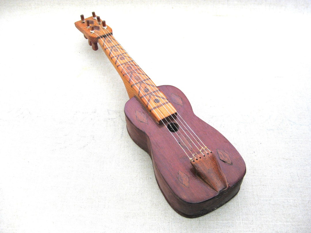 Primitive Folk Art Miniature Guitar Sculpture Carved Wooden Vintage ...