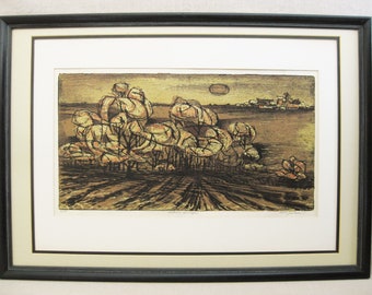 Fall Landscape Fine Art Screen Print Signed Billy Morrow Jackson Framed Original Vintage Wall Art Wedding Gift