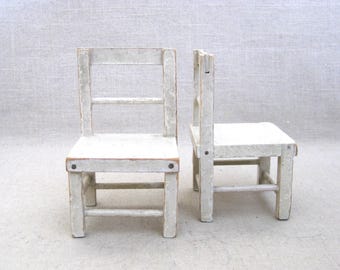 Miniature Doll Chairs, Folk Art Dollhouse and Display, Vintage Mid-Century Style Kitchen and Rustic Nursery Décor