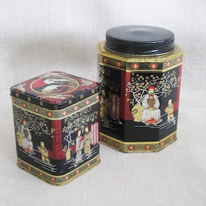 Asian Theme Tea Tins, European Candy Box, Black and Red Kitchen Storage and Organization Housewarming Gift