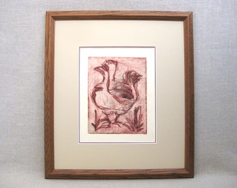 Vintage Rooster Art Engraving Framed Original Fine Art Prints, Rustic Cabin and Farm Décor