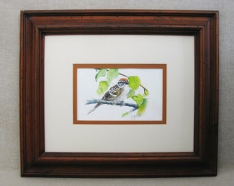 Vintage Bird Watercolor Painting Framed Original Fine Art Rustic Cabin and Cottage Décor Housewarming Gift