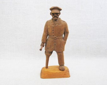 Vintage Folk Art Male Portrait Carving Military Figure