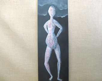 Contemporary Surreal Female Portrait Painting, Figurative Original Wall Art of Women