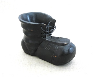 Folk Art Boot Carving, Miniature Shoe Wood Sculpture, Gift for Dad