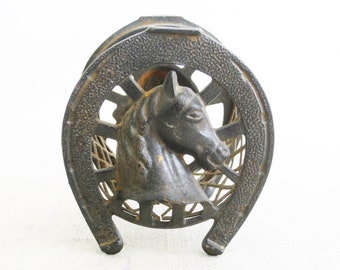 Horse Coin Bank, Arcade Cast Iron Piggy Bank, Vintage Equestrian Horseshoe Design