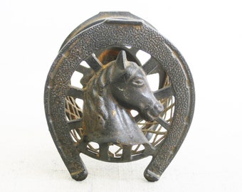 Vintage Horse Coin Bank Arcade Cast Iron Piggy Bank Equestrian Horseshoe Design