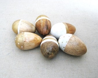Modern Painted Wooden Eggs, Decorative Basket Filler, Contemporary Country Kitchen and Easter Décor