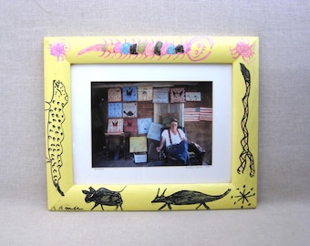 Folk Art RA Miller Hand Painted Frame with Photograph, Original Wall Art Housewarming Gift