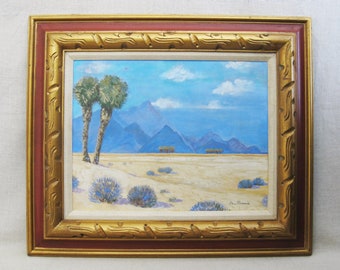 Vintage California Desert Landscape Painting, Original Framed Wall Art Home Décor