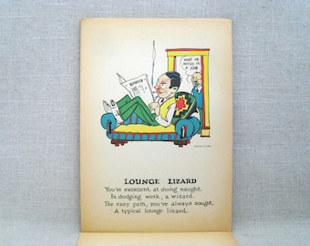 Vintage Vinegar Valentines Day Card 1930s Lounge Lizard Humorous Mean Penny Dreadful Antique Print
