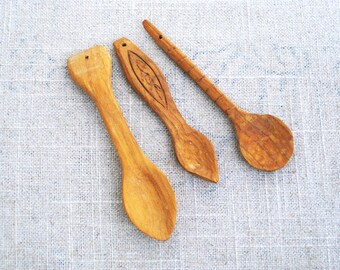Miniature Loving Spoons Hand Carved Wooden Folk Art Vintage Collection, Wedding Gift 5th Anniversary