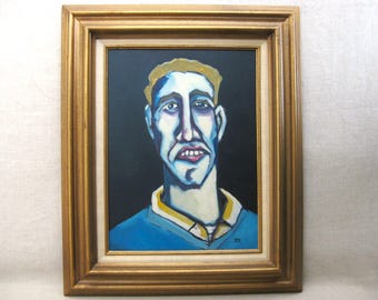 Contemporary Male Portrait Painting, Original Framed Wall Art Home Décor, Masculine Housewarming Gift
