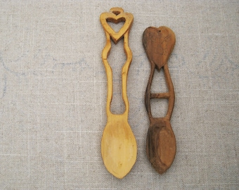 Vintage Carved Folk Art Loving Spoon Wooden Wedding and Housewarming Gift Heart Design