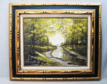 Moody Landscape Oil Painting, Original Woodland Scene, Framed Mid-Century Nature Home Décor Wedding Gift