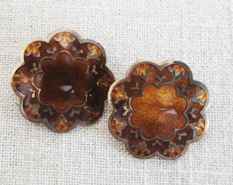 Vintage Enamel Lapel Pins Flower Shape Copper Tone Accessories