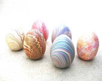 Contemporary Pastel Painted Easter Eggs, Vintage Wooden Decorative Basket Filler Set of 6 Collection Gift Home Décor