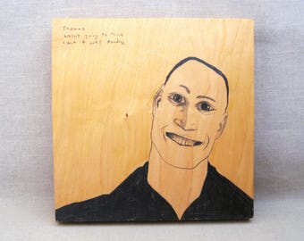 Contemporary Male Portrait Drawing on Wooden Panel, Original Modern Wall Art