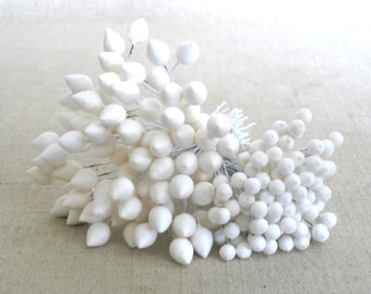 Vintage Flower Making Supplies, Bridal and Bouquet, Stem Core Blossoms and Buds, Dyable Spun Cotton