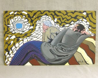 Mother and Son Portrait Painting, Original Fine Art Pedro Barrios, Male and Female Latin American Art