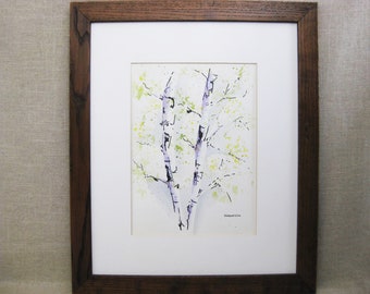 Vintage Tree Painting, Aspen Trees, Framed Original Fine Art, Rustic Cabin and Lake House Décor